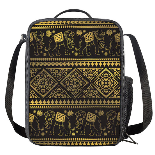 Ethnic Thai Elephant Pattern Print Crossbody Lunch Bag