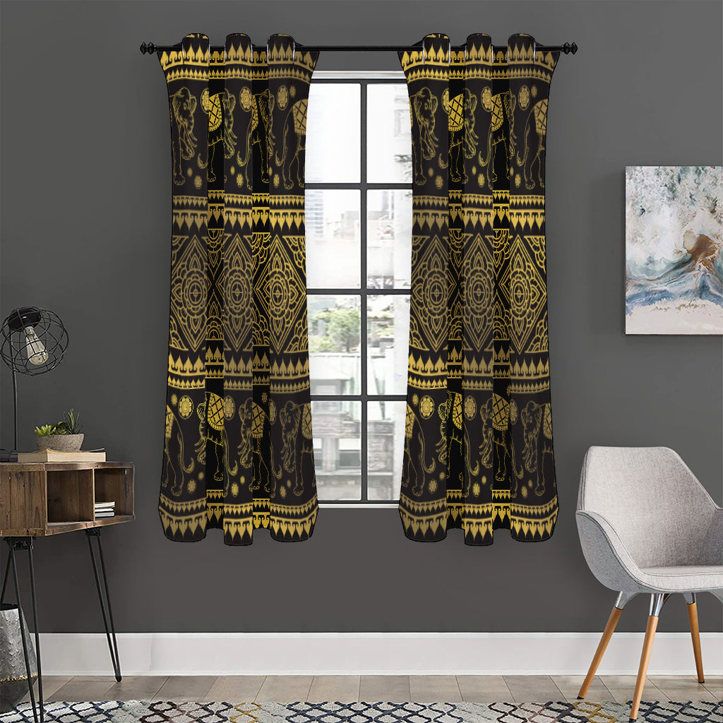 Ethnic Thai Elephant Pattern Print Curtain