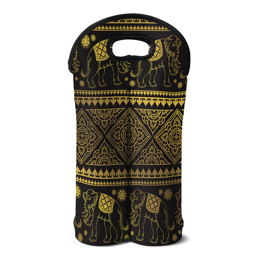 Ethnic Thai Elephant Pattern Print Double Neoprene Wine Tote