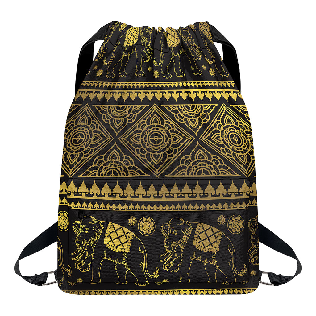 Ethnic Thai Elephant Pattern Print Drawstring Backpack