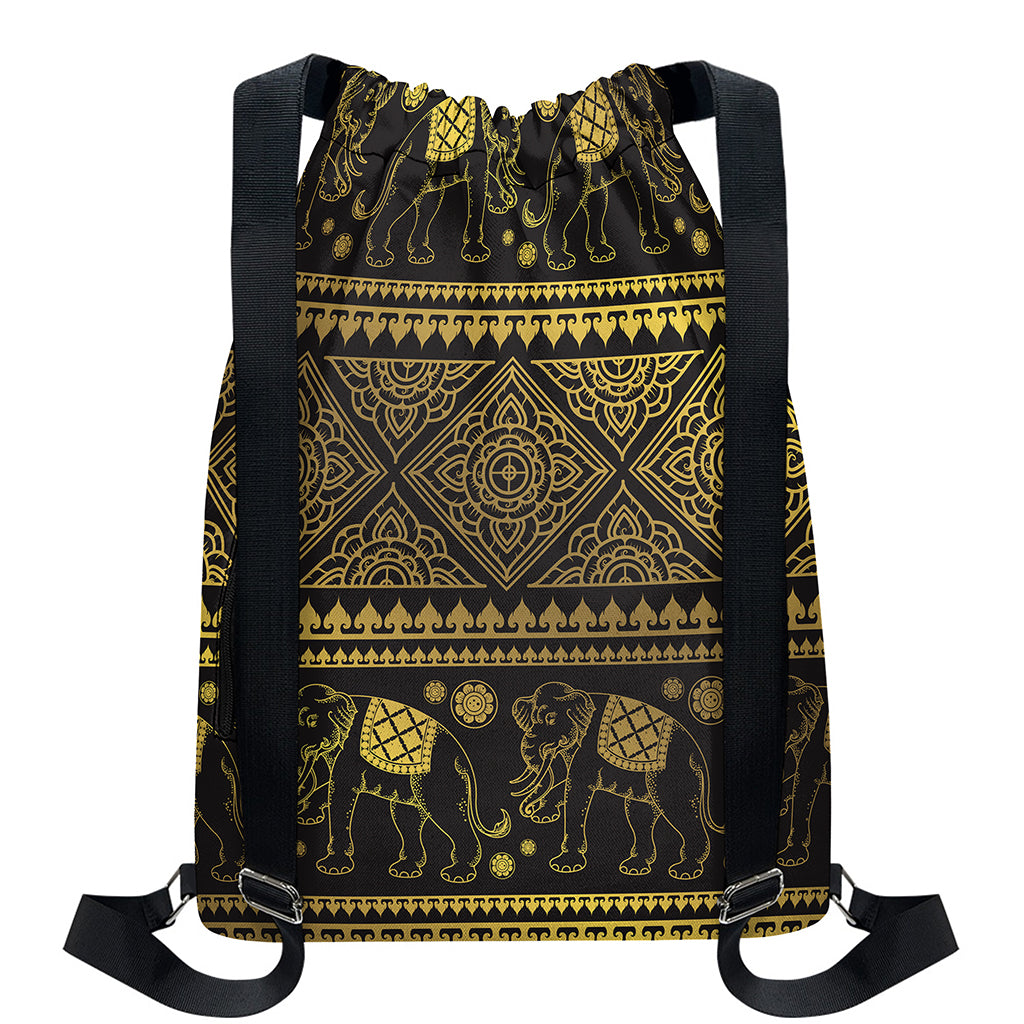 Ethnic Thai Elephant Pattern Print Drawstring Backpack