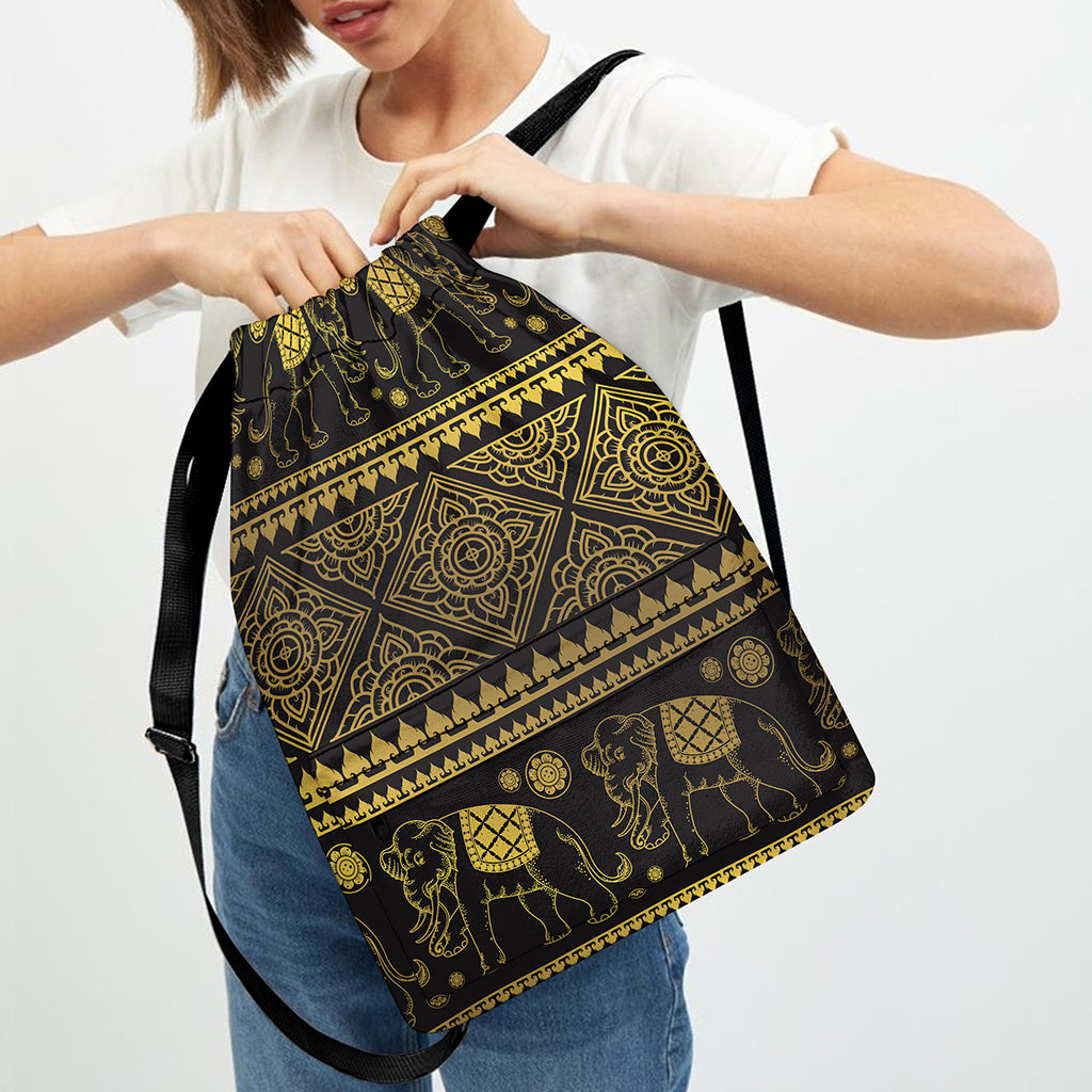 Ethnic Thai Elephant Pattern Print Drawstring Backpack