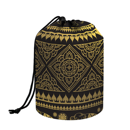 Ethnic Thai Elephant Pattern Print Drawstring Makeup Bag