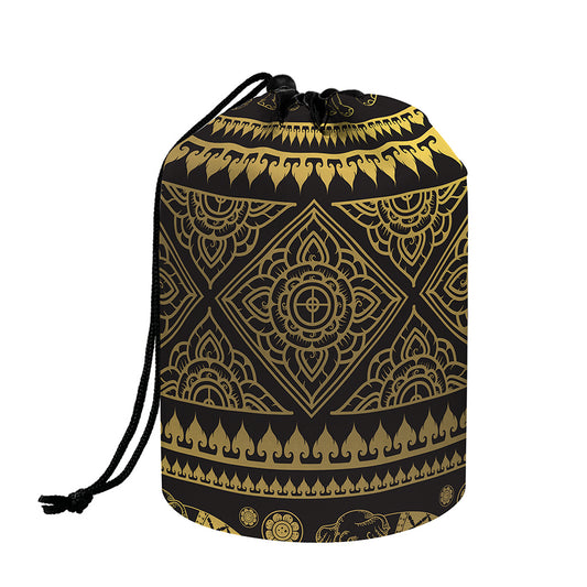 Ethnic Thai Elephant Pattern Print Drawstring Makeup Bag