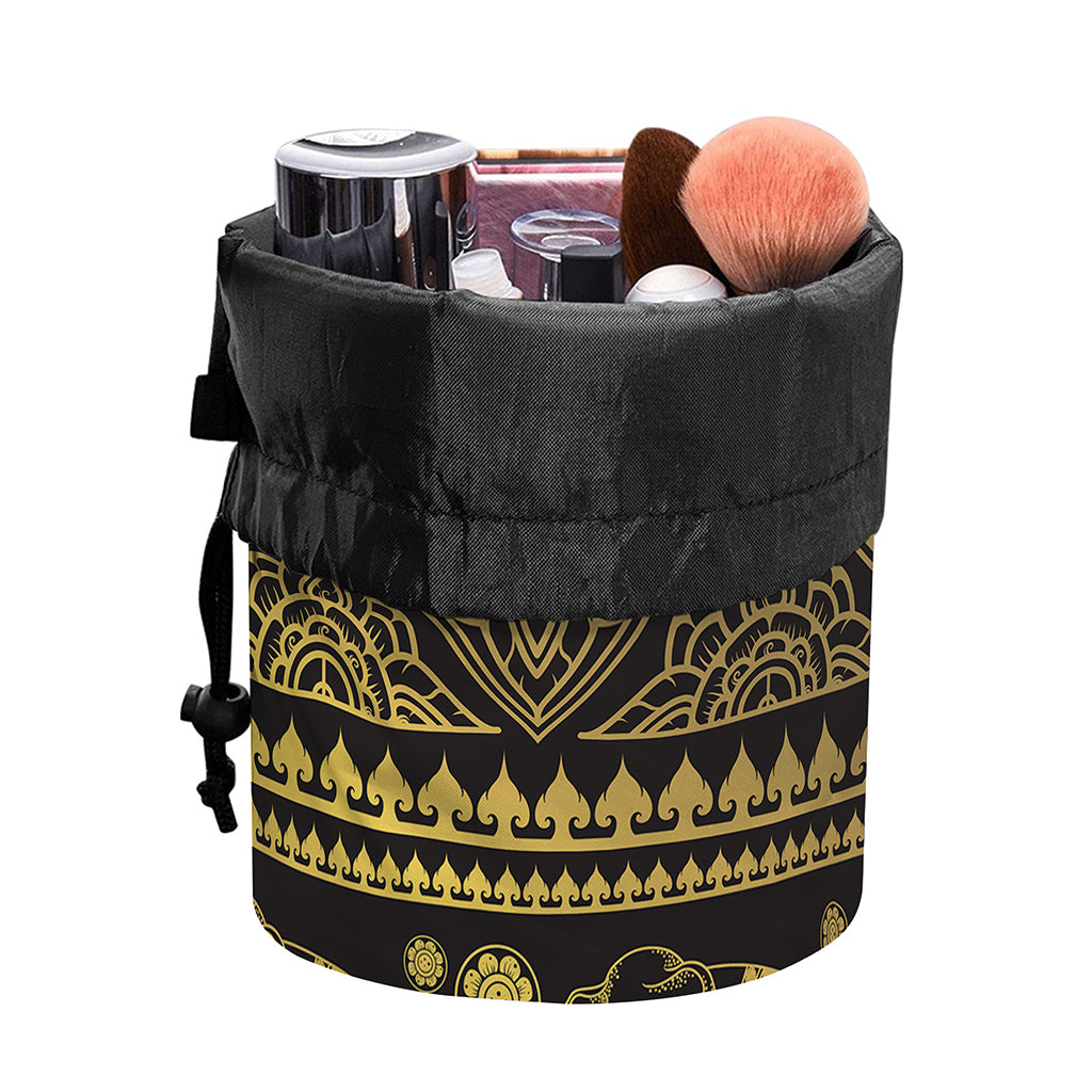 Ethnic Thai Elephant Pattern Print Drawstring Makeup Bag