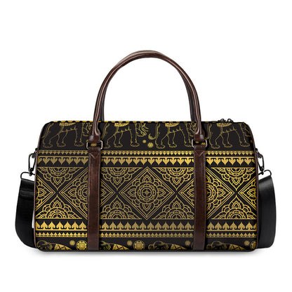Ethnic Thai Elephant Pattern Print Duffle Bag