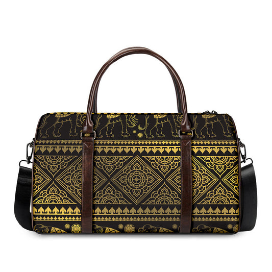 Ethnic Thai Elephant Pattern Print Duffle Bag