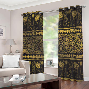 Ethnic Thai Elephant Pattern Print Extra Wide Grommet Curtains