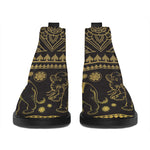 Ethnic Thai Elephant Pattern Print Flat Ankle Boots