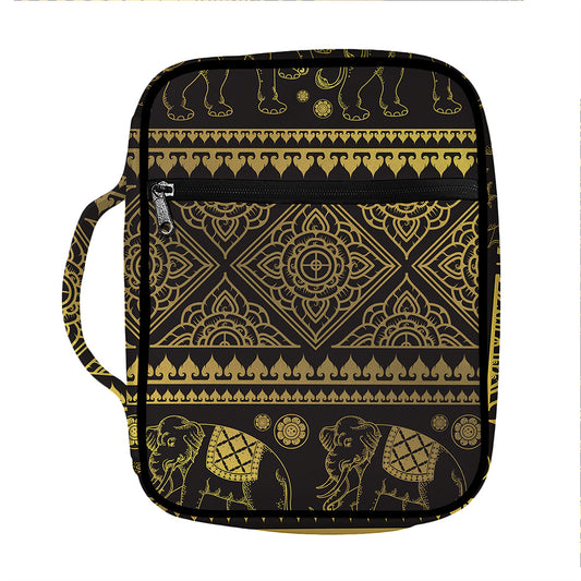 Ethnic Thai Elephant Pattern Print Front Pocket Bible Bag