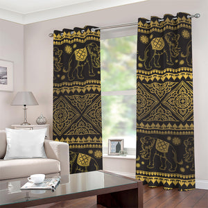 Ethnic Thai Elephant Pattern Print Grommet Curtains