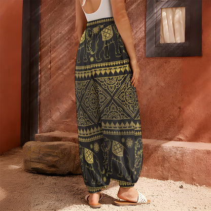 Ethnic Thai Elephant Pattern Print Harem Pants