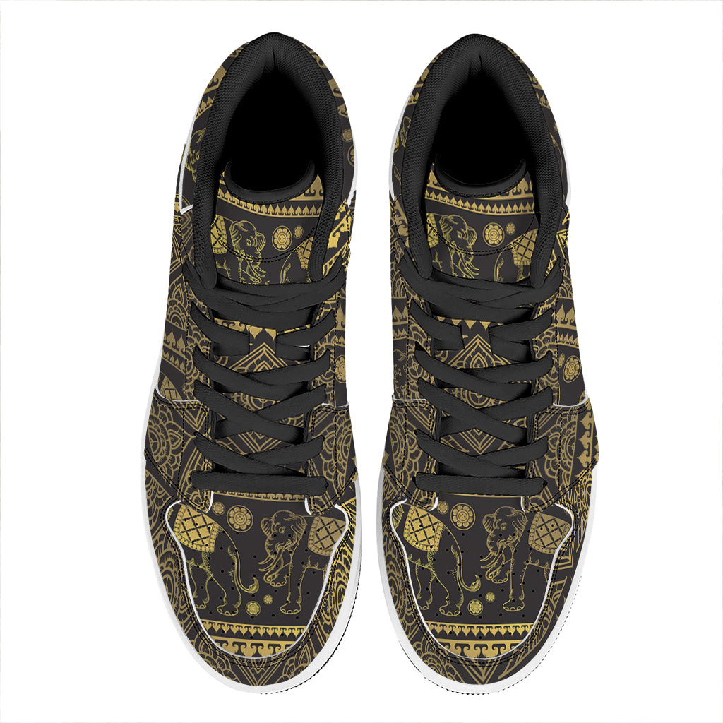 Ethnic Thai Elephant Pattern Print High Top Leather Sneakers