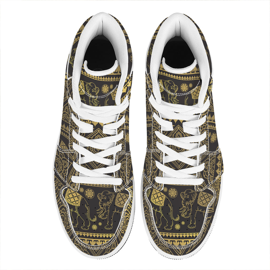 Ethnic Thai Elephant Pattern Print High Top Leather Sneakers