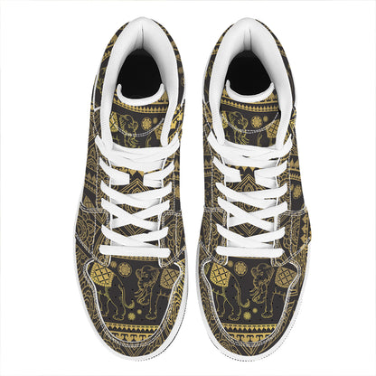 Ethnic Thai Elephant Pattern Print High Top Leather Sneakers