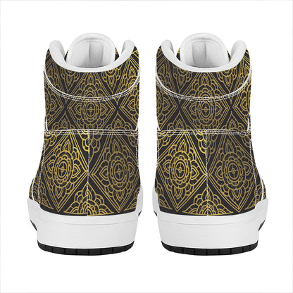 Ethnic Thai Elephant Pattern Print High Top Leather Sneakers