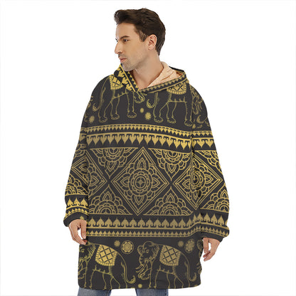 Ethnic Thai Elephant Pattern Print Hoodie Blanket