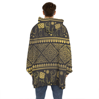 Ethnic Thai Elephant Pattern Print Hoodie Blanket