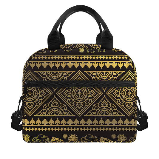 Ethnic Thai Elephant Pattern Print Insulated Lunch Bag