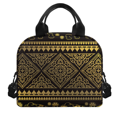 Ethnic Thai Elephant Pattern Print Insulated Lunch Bag