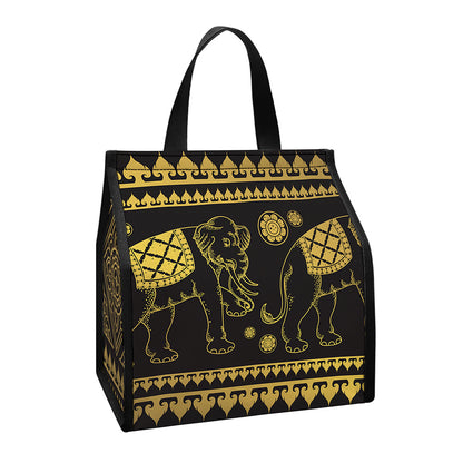 Ethnic Thai Elephant Pattern Print Insulated Lunch Tote