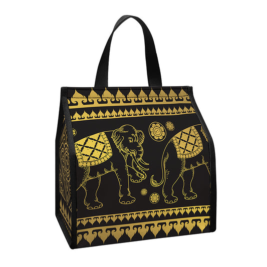 Ethnic Thai Elephant Pattern Print Insulated Lunch Tote