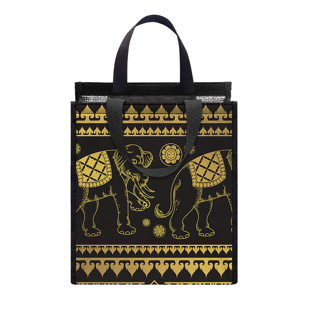 Ethnic Thai Elephant Pattern Print Insulated Lunch Tote