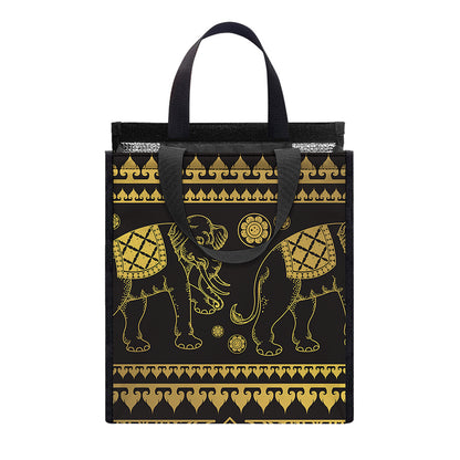 Ethnic Thai Elephant Pattern Print Insulated Lunch Tote