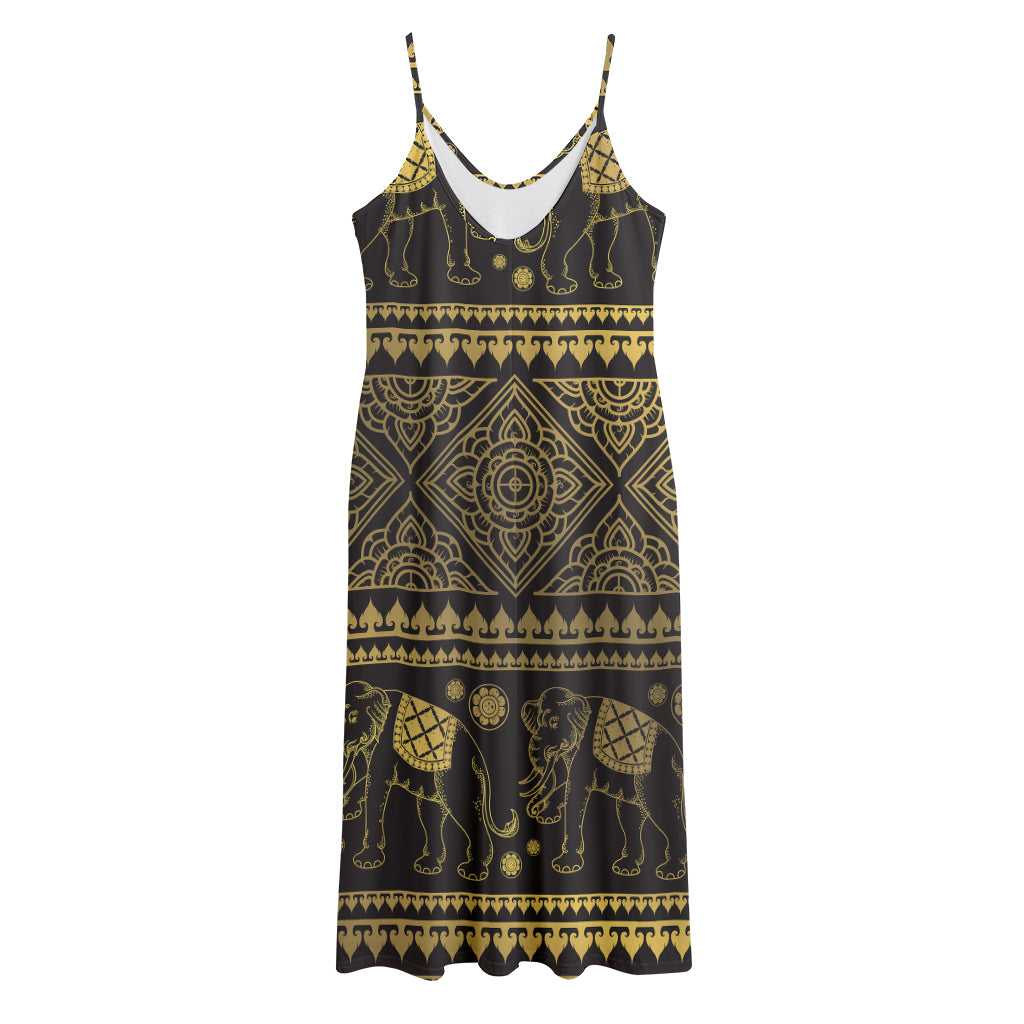 Ethnic Thai Elephant Pattern Print Jersey Midi Cami Dress