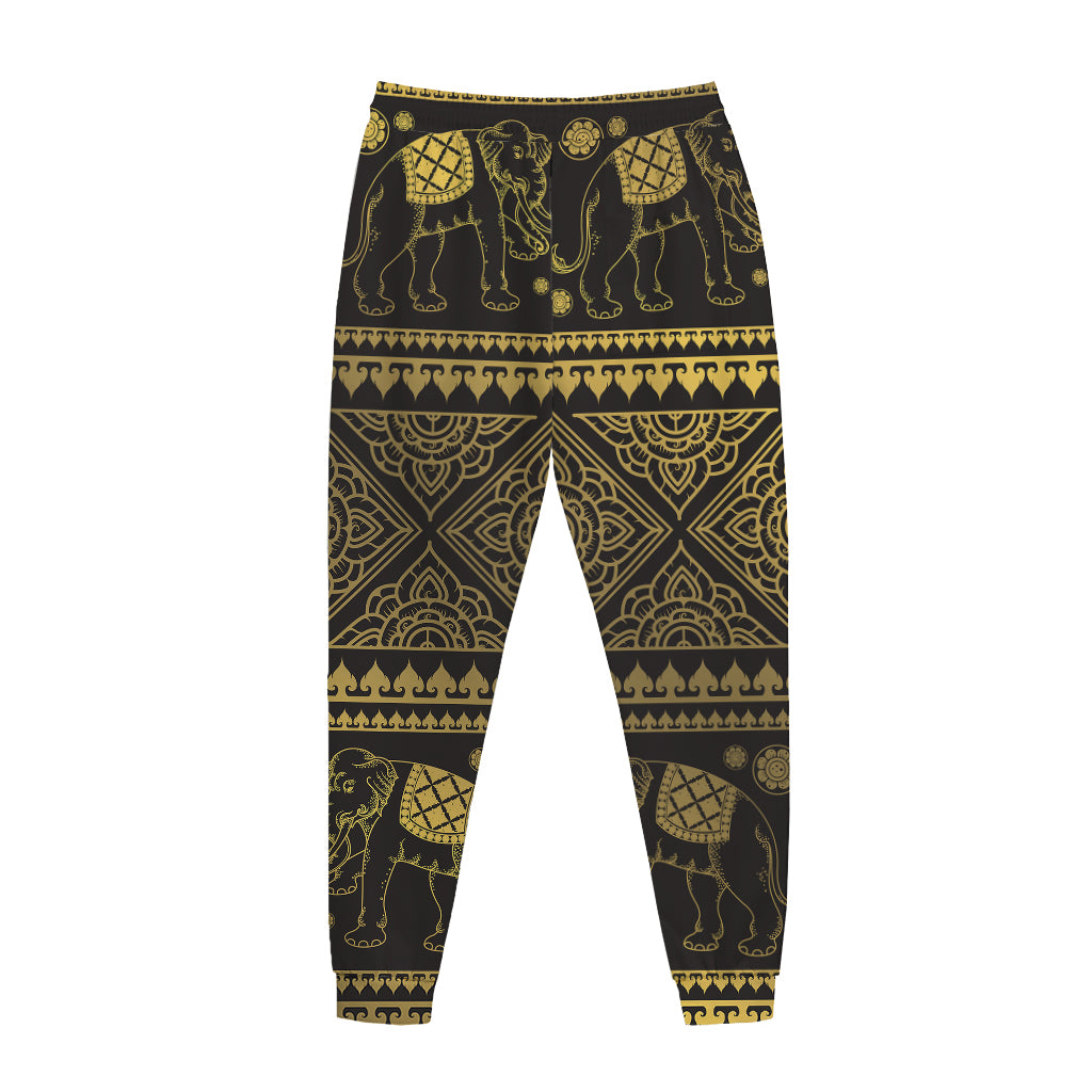 Ethnic Thai Elephant Pattern Print Jogger Pants