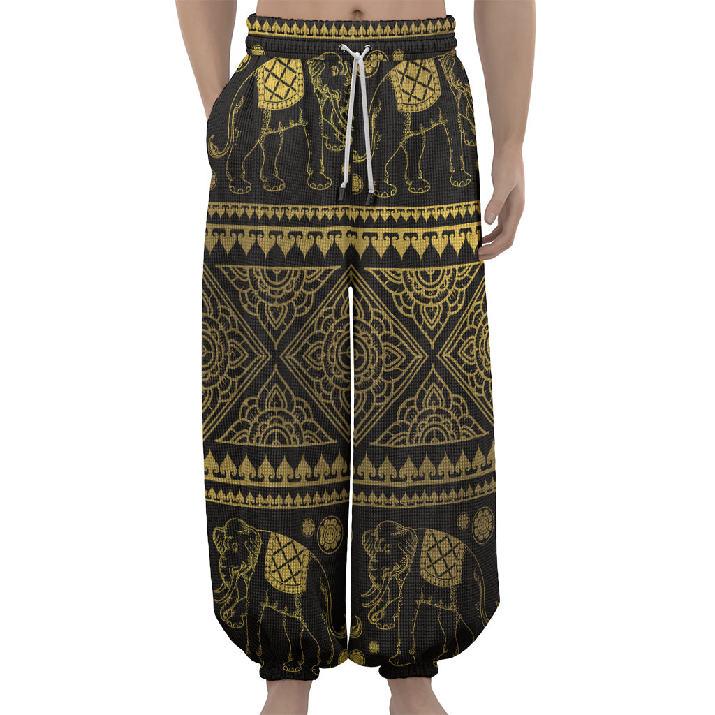 Ethnic Thai Elephant Pattern Print Lantern Pants