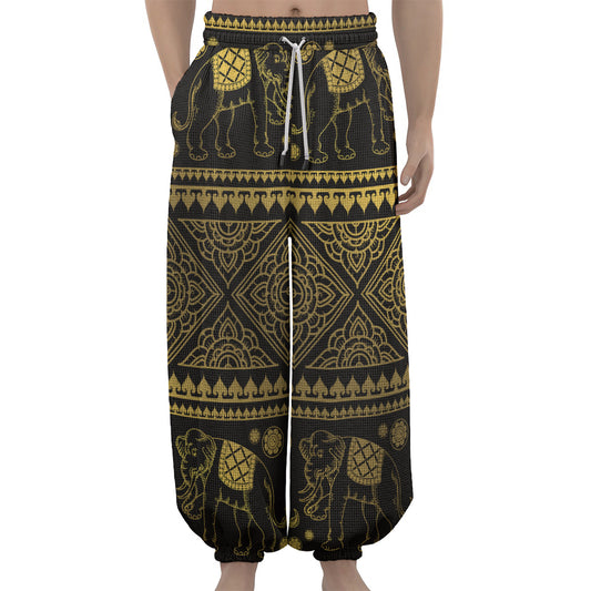 Ethnic Thai Elephant Pattern Print Lantern Pants