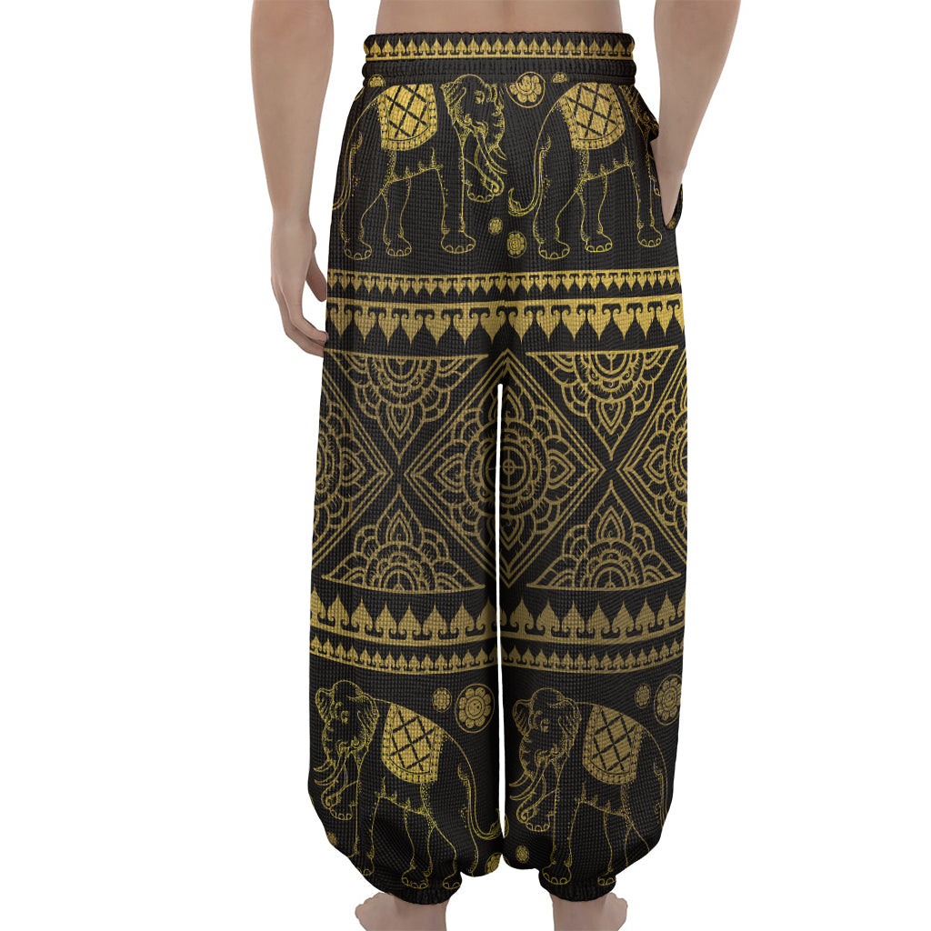 Ethnic Thai Elephant Pattern Print Lantern Pants