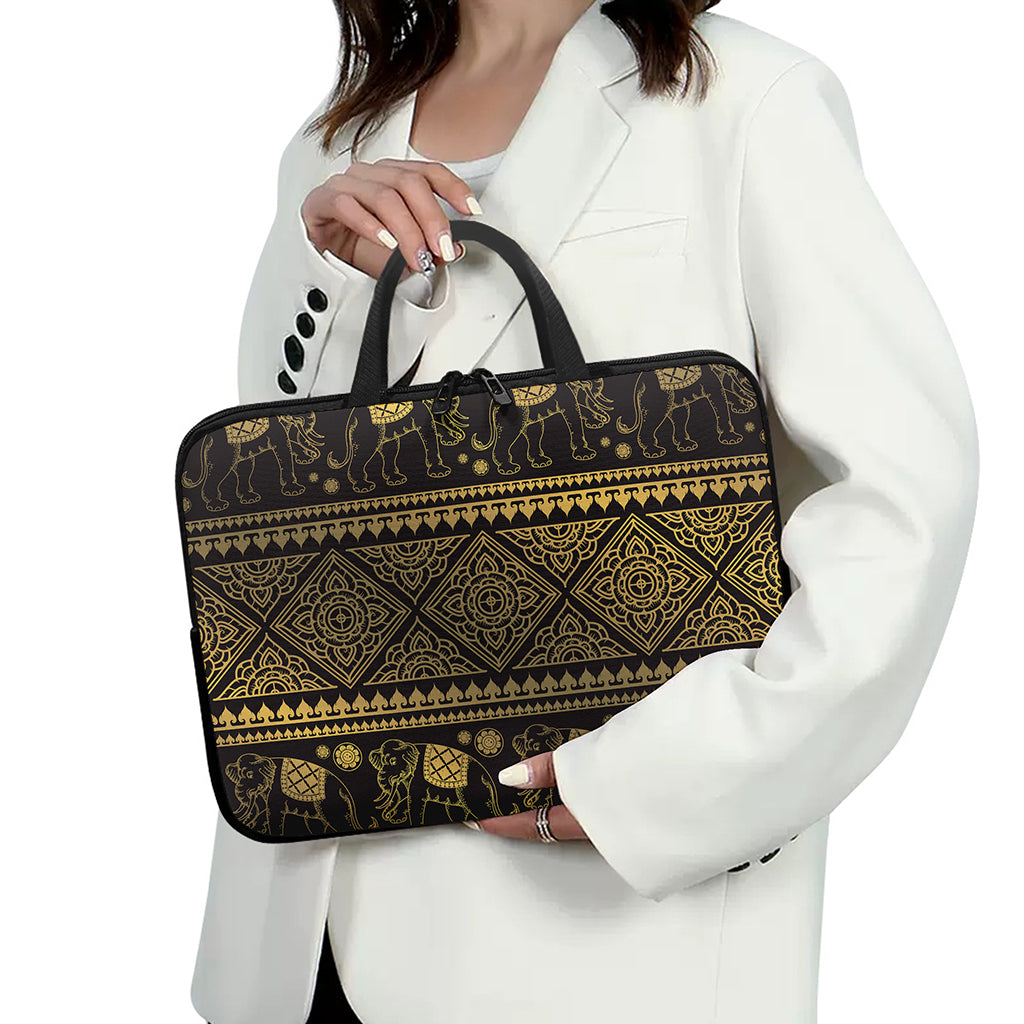 Ethnic Thai Elephant Pattern Print Laptop Sleeve With Handle