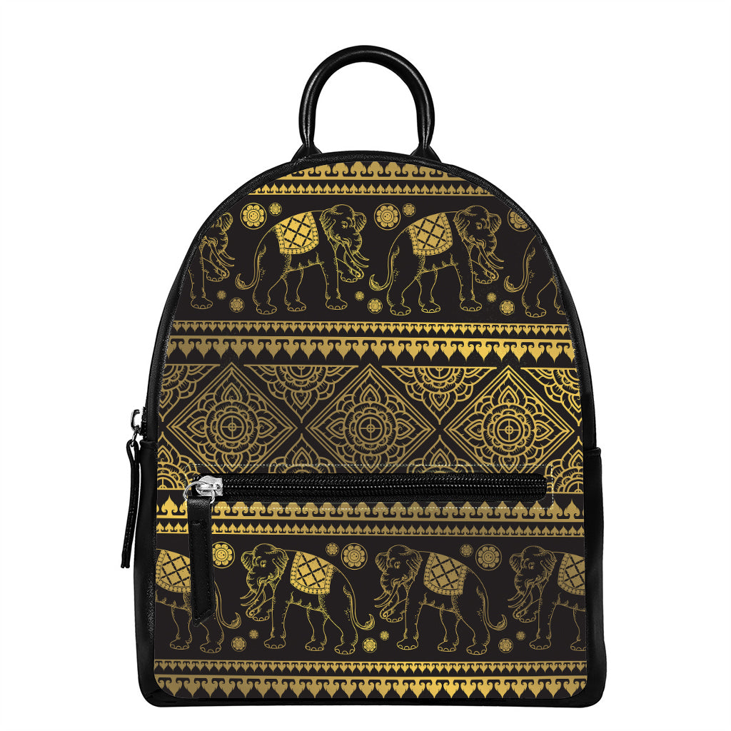 Ethnic Thai Elephant Pattern Print Leather Backpack