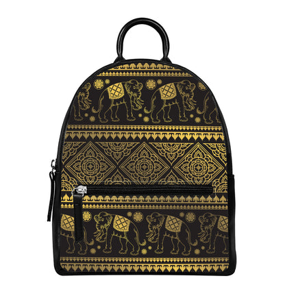 Ethnic Thai Elephant Pattern Print Leather Backpack