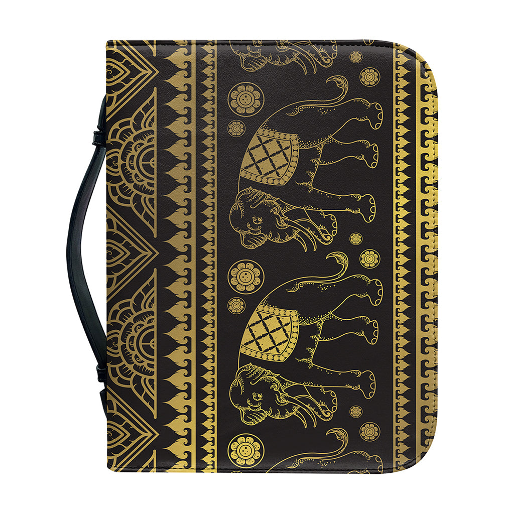 Ethnic Thai Elephant Pattern Print Leather Bible Cover