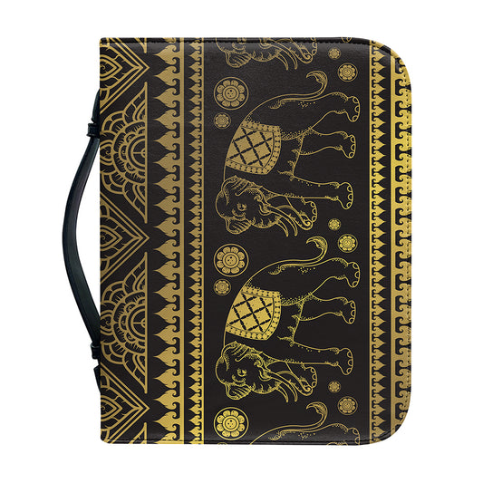 Ethnic Thai Elephant Pattern Print Leather Bible Cover