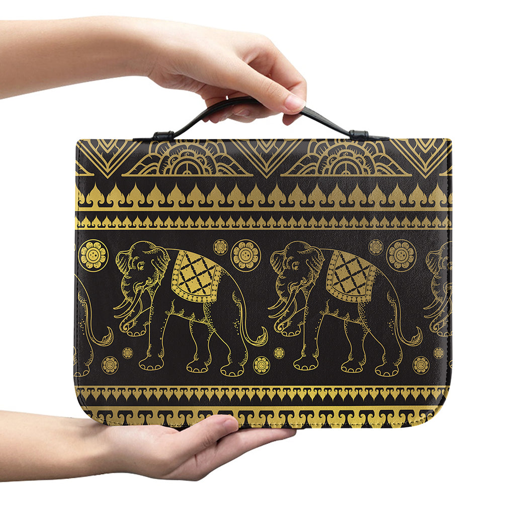 Ethnic Thai Elephant Pattern Print Leather Bible Cover