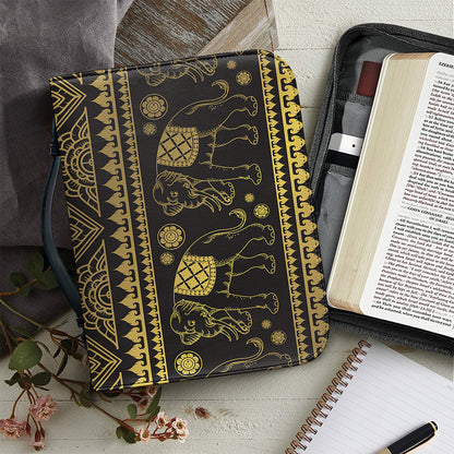 Ethnic Thai Elephant Pattern Print Leather Bible Cover