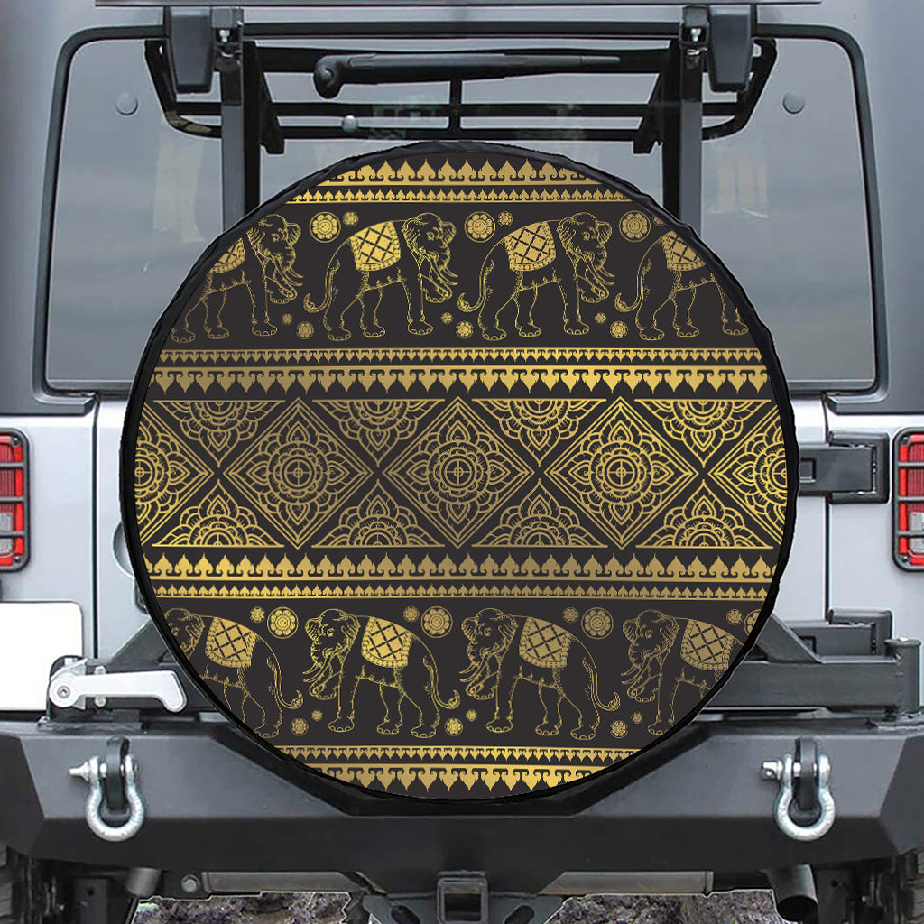 Ethnic Thai Elephant Pattern Print Leather Spare Tire Cover