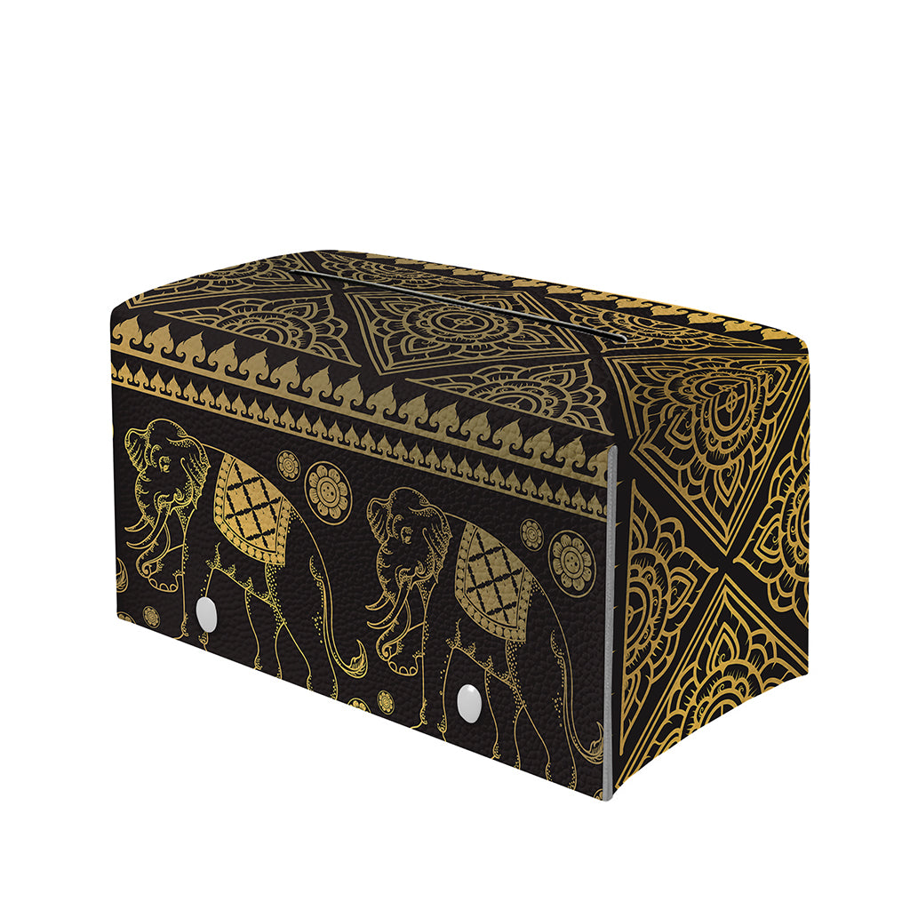 Ethnic Thai Elephant Pattern Print Leather Tissue Box Cover