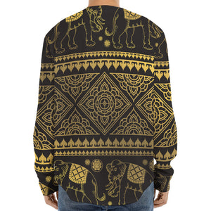 Ethnic Thai Elephant Pattern Print Long Sleeve Baseball Jersey