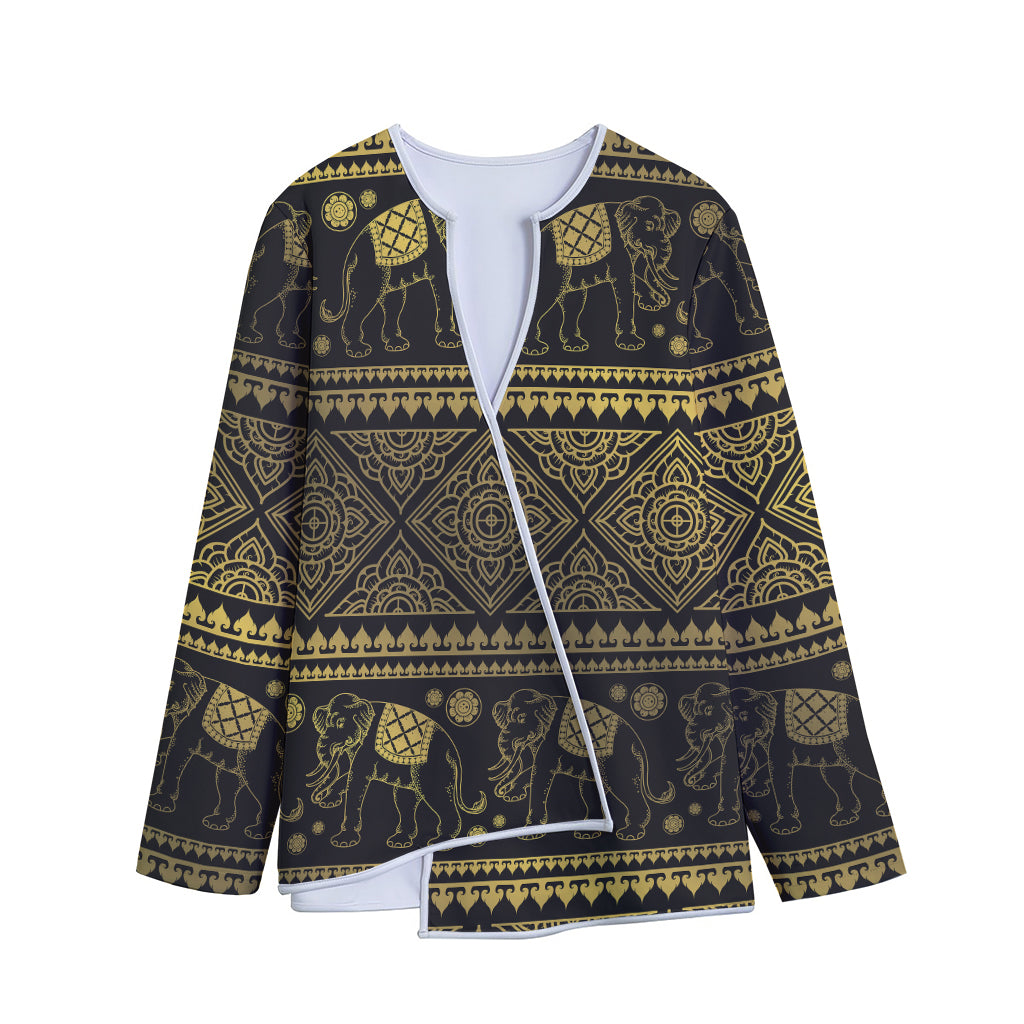 Ethnic Thai Elephant Pattern Print Long Sleeve Short Coat