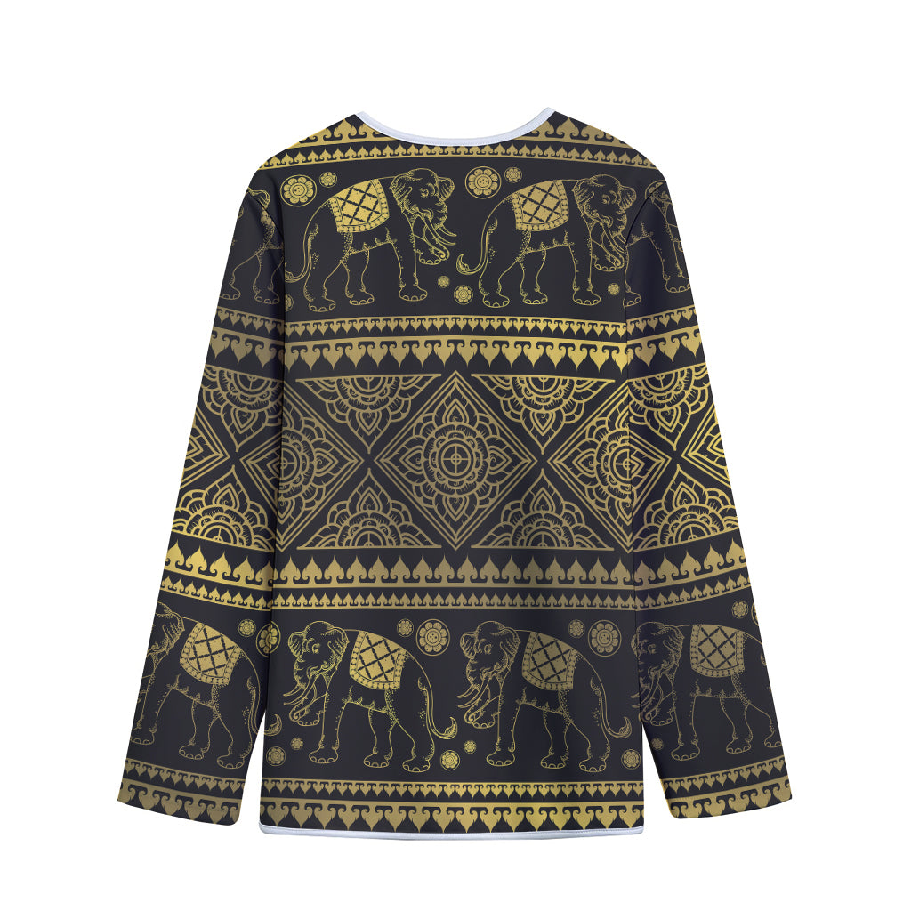 Ethnic Thai Elephant Pattern Print Long Sleeve Short Coat