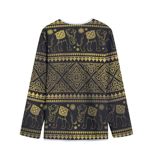 Ethnic Thai Elephant Pattern Print Long Sleeve Short Coat