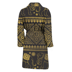 Ethnic Thai Elephant Pattern Print Men's Bathrobe