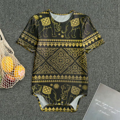 Ethnic Thai Elephant Pattern Print Men's Bodysuit