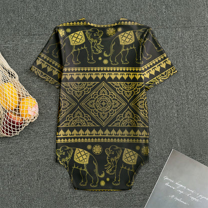 Ethnic Thai Elephant Pattern Print Men's Bodysuit