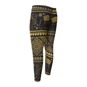 Ethnic Thai Elephant Pattern Print Men's Compression Pants